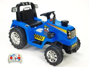 Dětský elektrický traktor 12V s 2,4G dálkovým ovládáním, mohutnými koly modrý - II.jakost