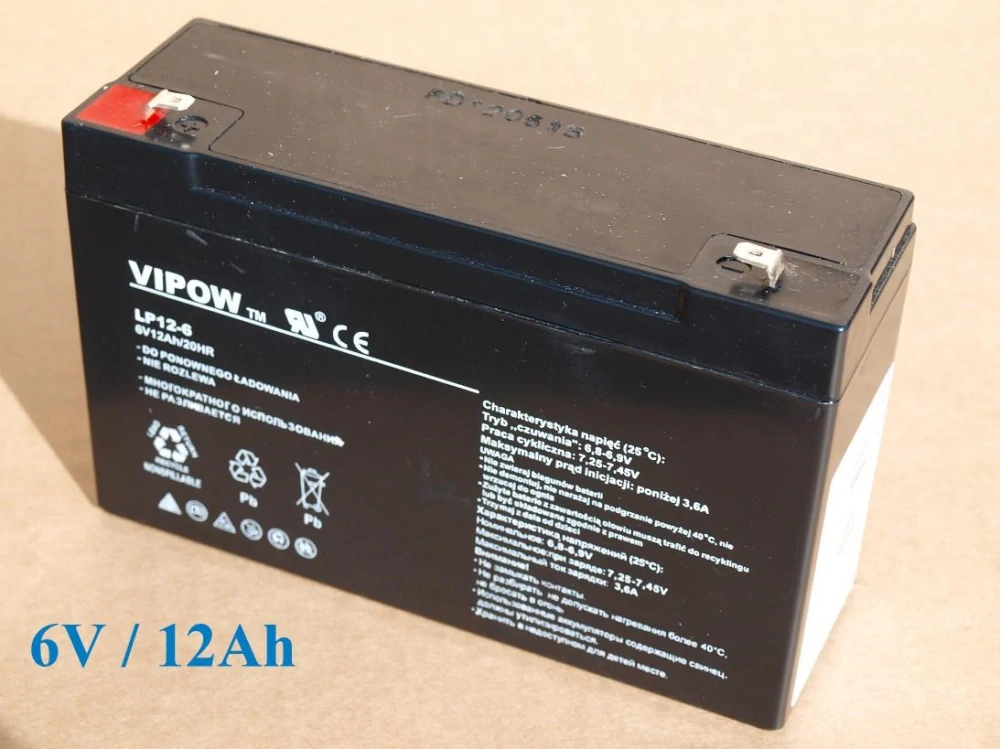 Baterie gelová Vipow 6V/12Ah/20HR pro dětská vozítka