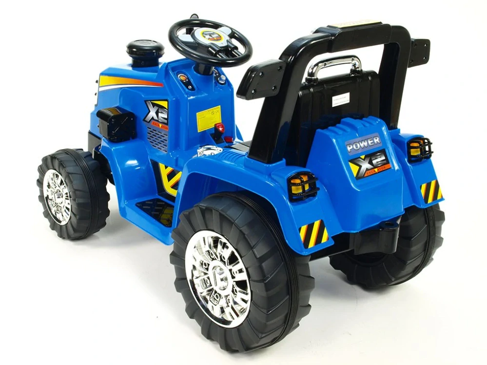 Dětský elektrický traktor 12V s 2,4G dálkovým ovládáním, mohutnými koly modrý - II.jakost