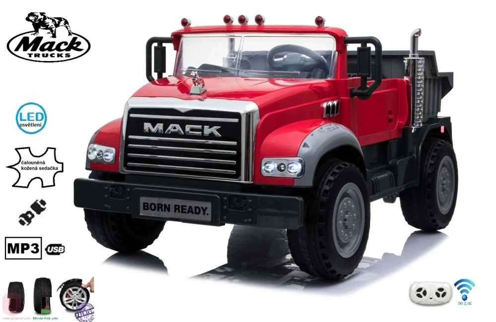 Dětské nákladní auto licenční MACK TRUCKS s 2,4G dálkovým ovladačem , červený - II.JAKOST