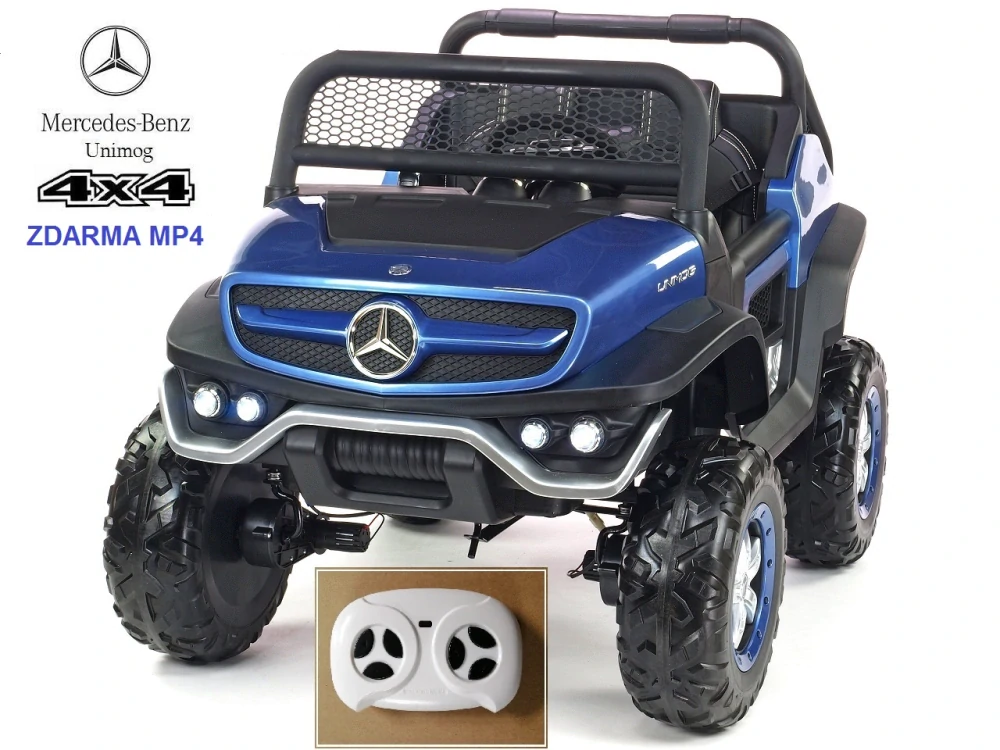 Dětský elektrický Mercedes Benz Unimog dvoumístný - modrý - II.jakost