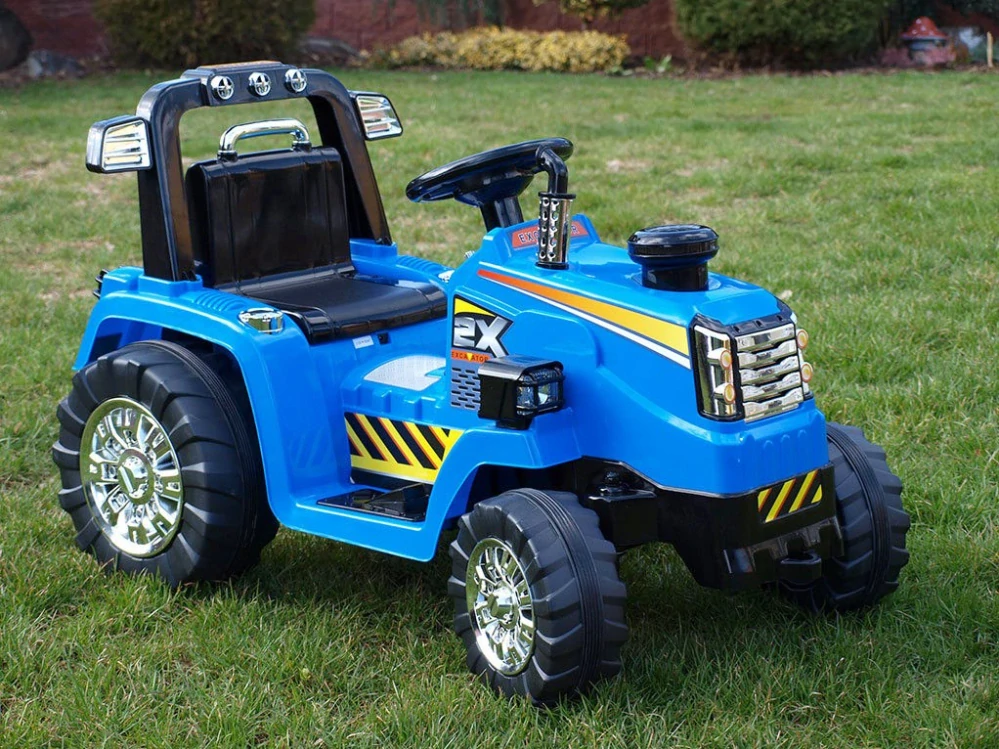 Dětský elektrický traktor 12V s 2,4G dálkovým ovládáním, mohutnými koly modrý - II.jakost
