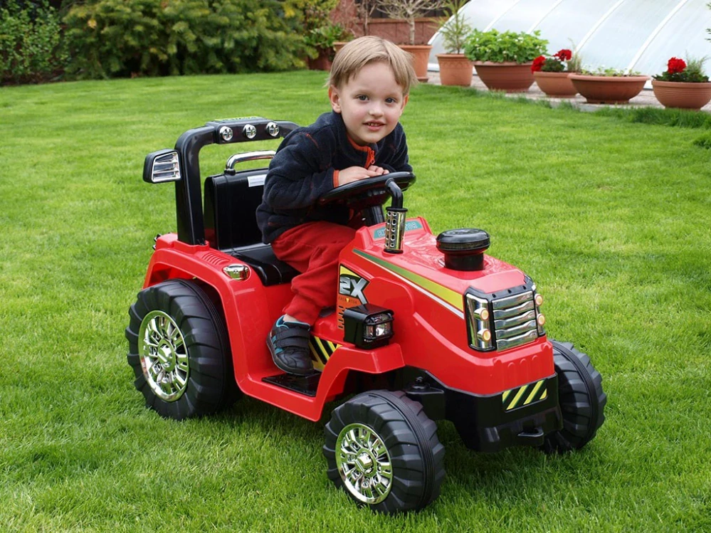 Dětský elektrický traktor 12V s 2,4G dálkovým ovládáním, mohutnými koly modrý - II.jakost