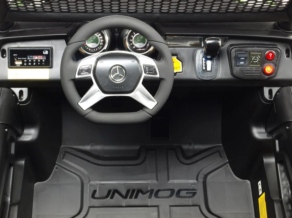 Dětský elektrický Mercedes Benz Unimog dvoumístný - maskáč polymer.potah - II.jakost