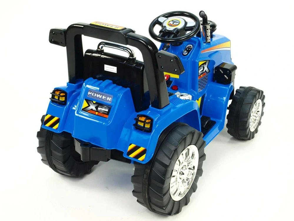 Dětský elektrický traktor 12V s 2,4G dálkovým ovládáním, mohutnými koly modrý - II.jakost