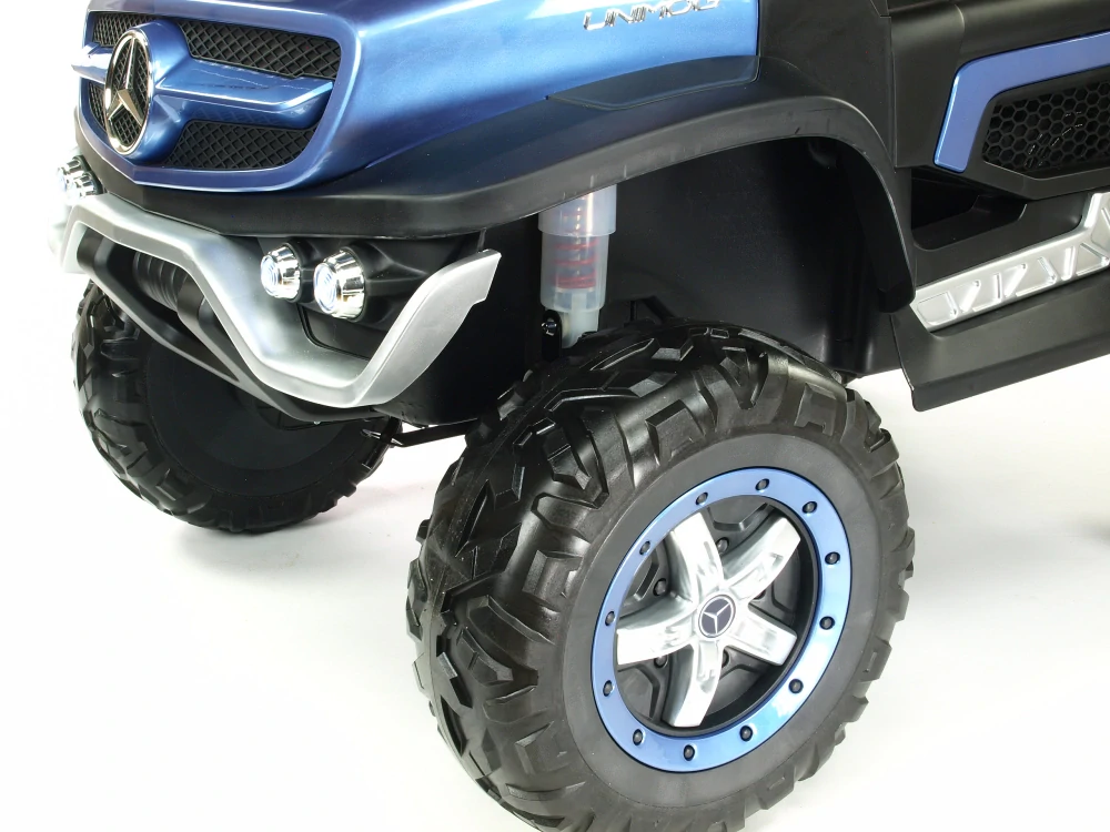 Dětský elektrický Mercedes Benz Unimog dvoumístný - modrý - II.jakost